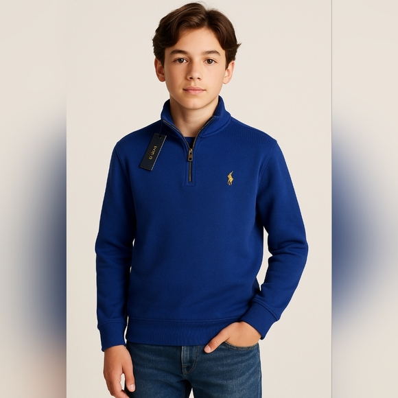 Polo Ralph Lauren Youth XL Blue Quarter Zip Pullover NWT - Picture 1 of 7